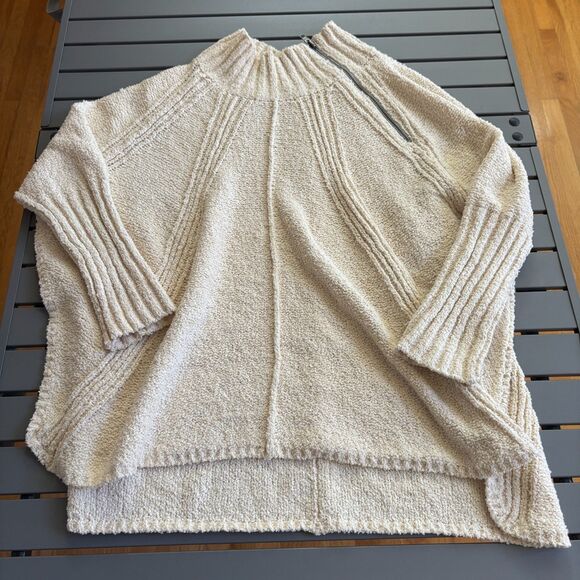 Free People Sweater Womens M/L Ivory Knitted Side Slit Asymmetrical Zip Cozy - Picture 2 of 9
